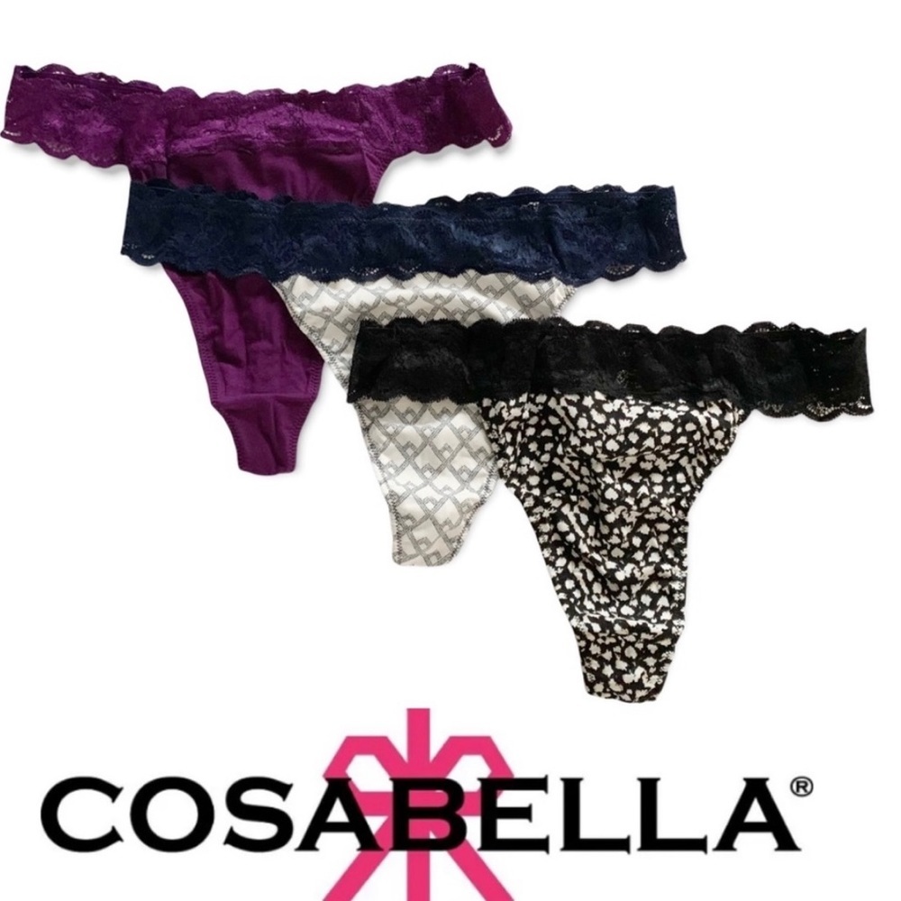 COSABELLA 3pk Plus Size Never Say Never Cotton and Lace Thong Panties